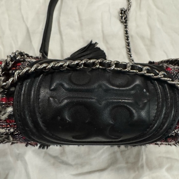 Authentic Tory Burch Fleming Chic Black and Red Tweed Chain Bag - Picture 3 of 15